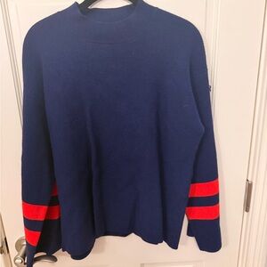 Central Park West Blue Sweater with Red Stripes